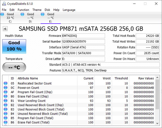 Samsung ssd pm871 hot sale msata 256gb